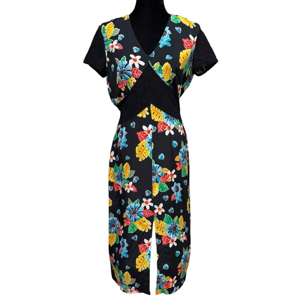 Mariella de Mariella Burani Black Floral Lace Midi Dress Size 10 Made in Italy